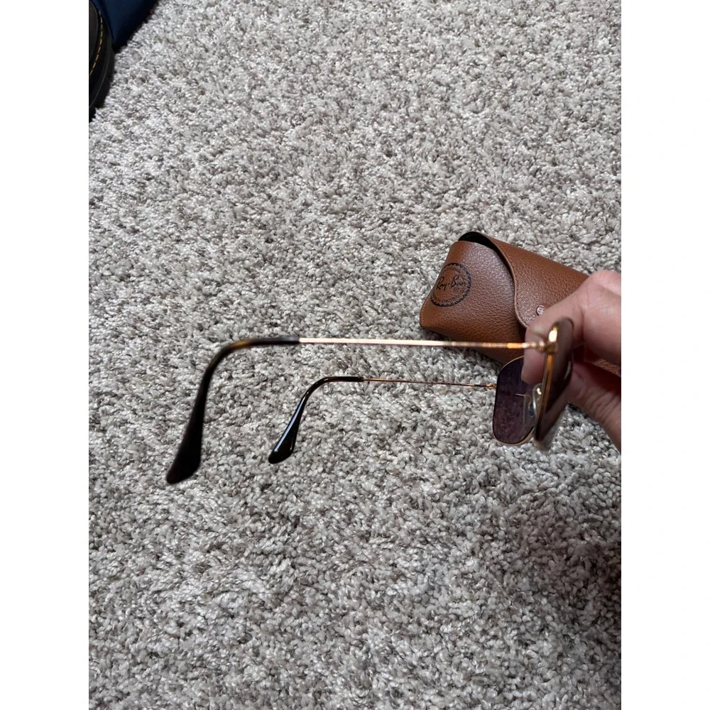 Ray Ban Square Metal‎ Sunglasses Gold Tone Brown Gradient Lenses Case Included - Picture 3 of 3